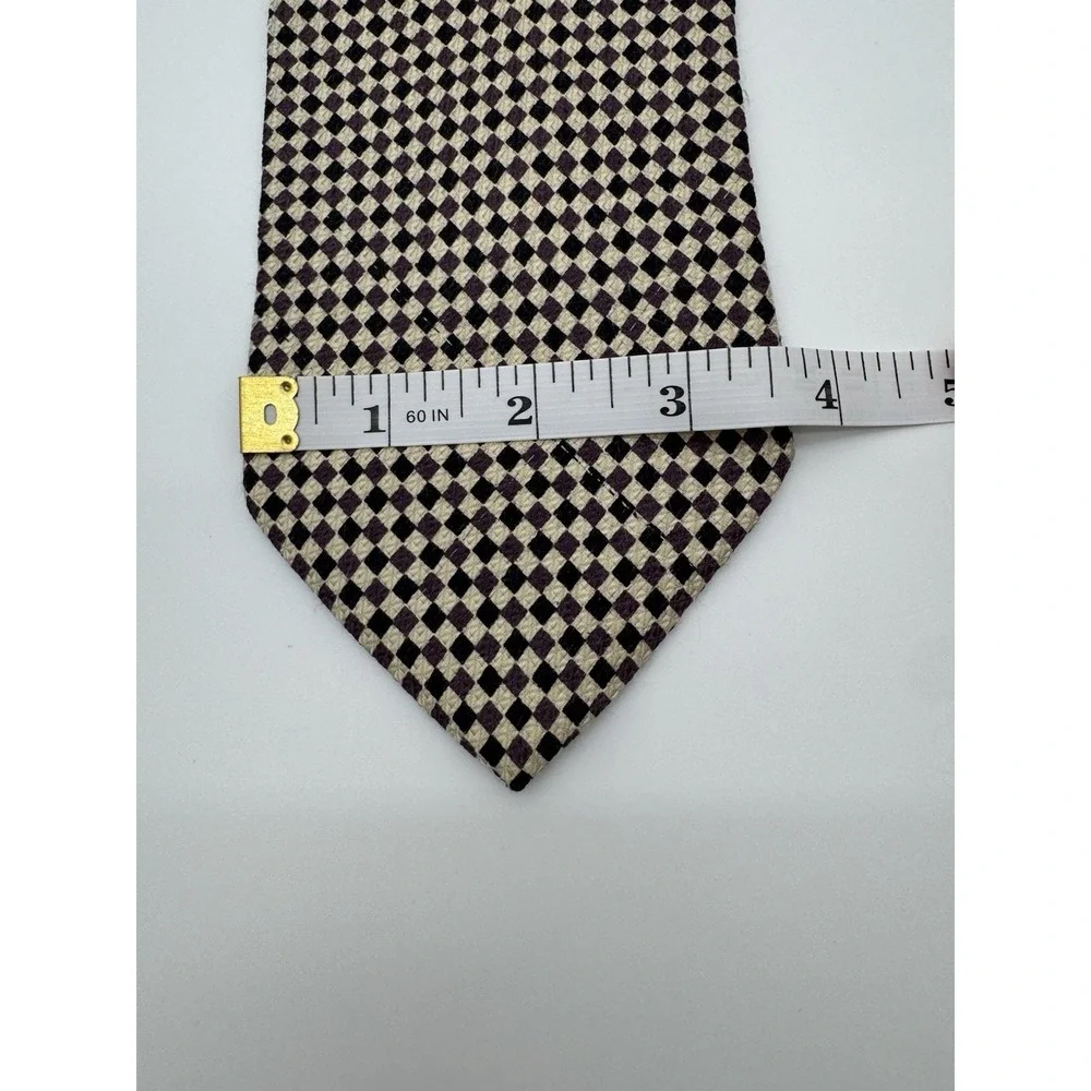 Hugo‎ Boss BOSS Silk Tie Black Burgundy Geometric Check Pattern Made in Italy